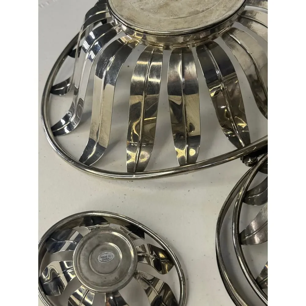 Vintage Silver-tone Openwork Basket Set of 3 Graduated handles Serveware